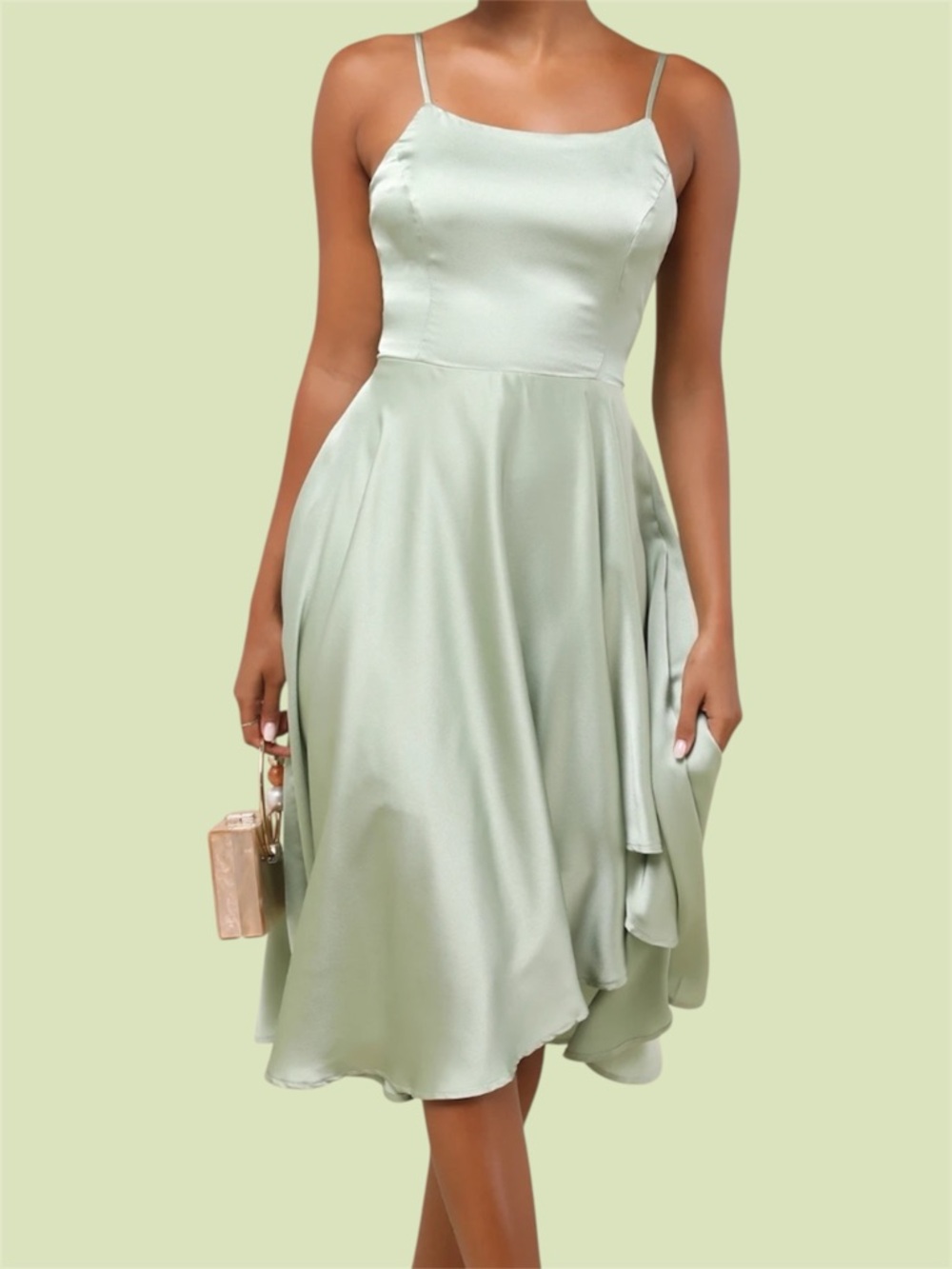 Lulus Days Like Today Sage Green Satin Asymmetrical Tie-Back Midi Dress
